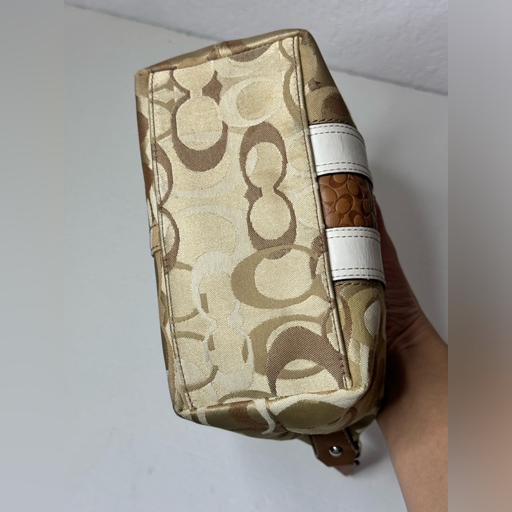 Vintage Y2K COACH Signature C Brown Mini Bag Striped & Zip Closure Baguette - Picture 8 of 11